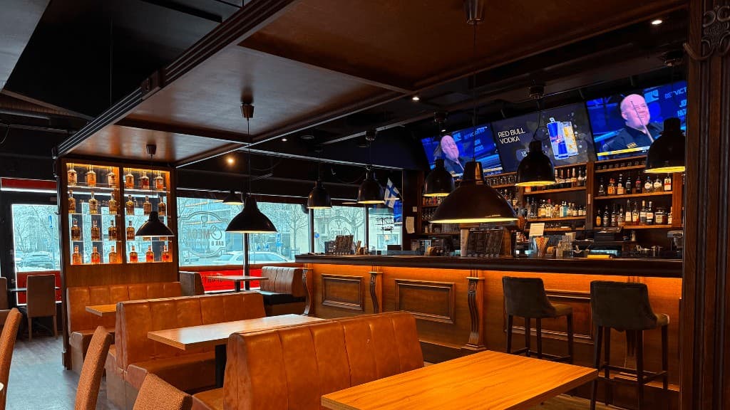 Warm bar interior with seating